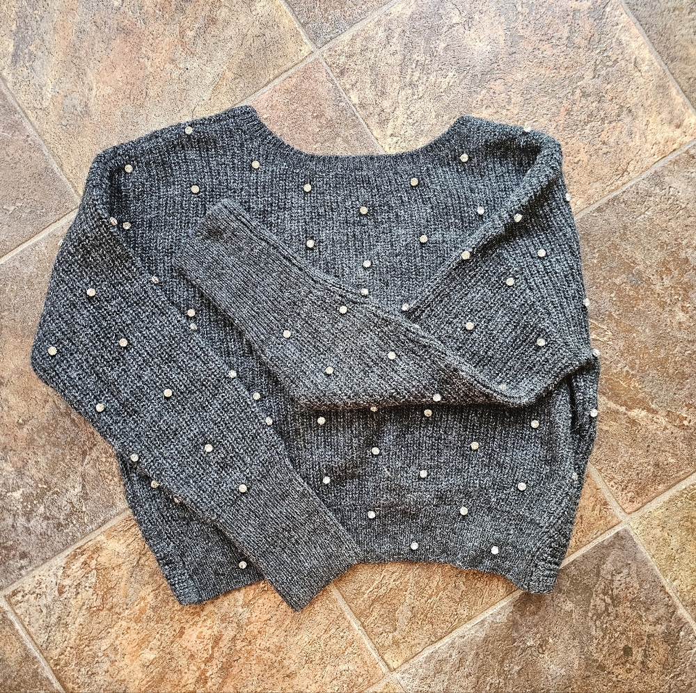 Express Embellished Rhinestone Twist Reversible Sweater - Picture 6 of 8